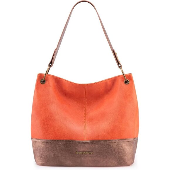 Handbags - Women A-orange/Broze Imported Zipper Ladies Shoulder Handbags with Back Pocket